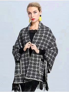 Cashmere Feeling Designer Inspired Sleeved Cape with Pockets